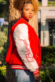 Blessed Brand Red Letterman Jacket – Faith in Every Stitch