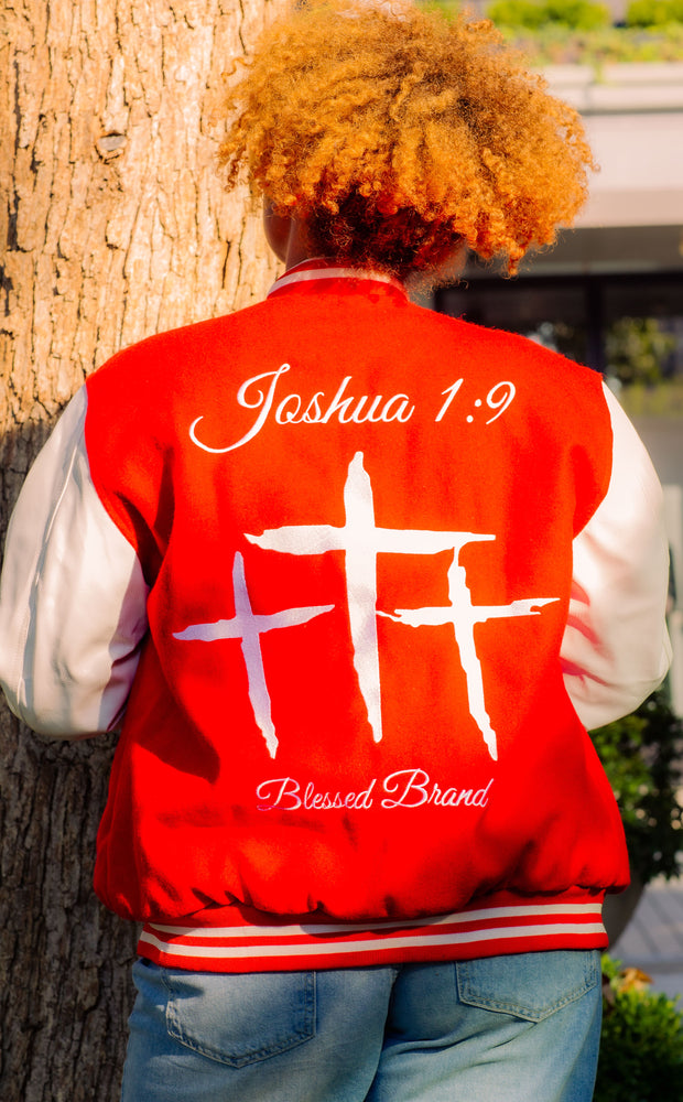 Blessed Brand Red Letterman Jacket – Faith in Every Stitch