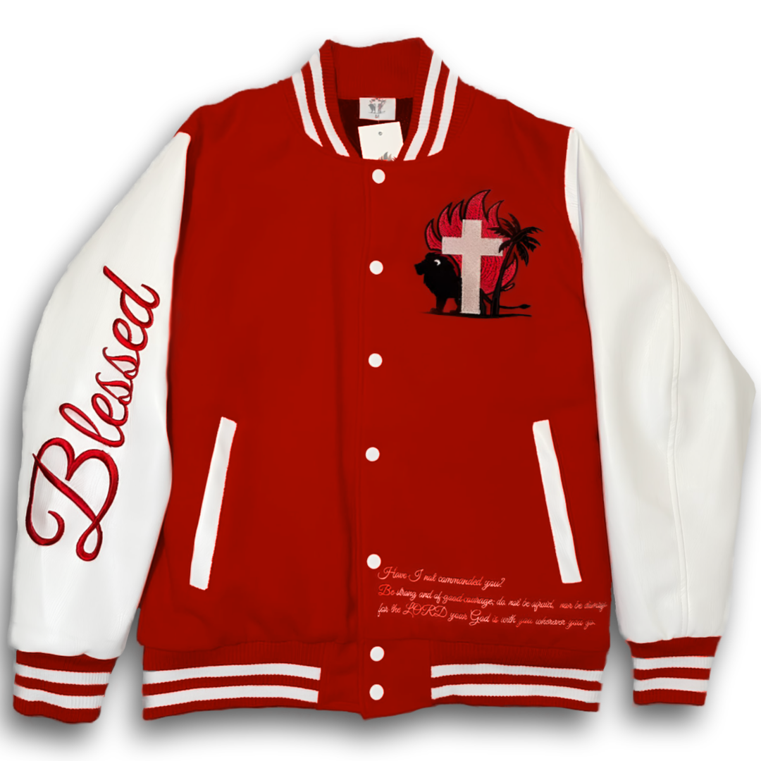 Blessed Brand Red Letterman Jacket – Faith in Every Stitch