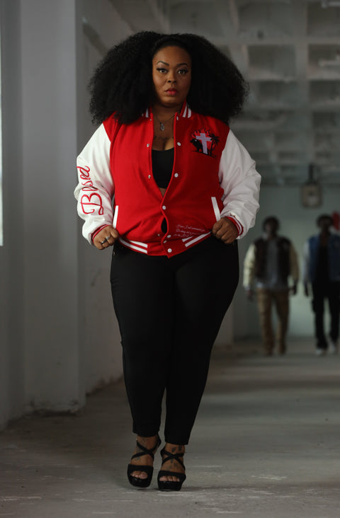 Blessed Brand Red Letterman Jacket – Faith in Every Stitch