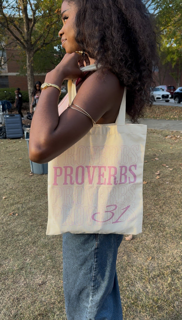 Proverbs 31 Tote Bag Beige
