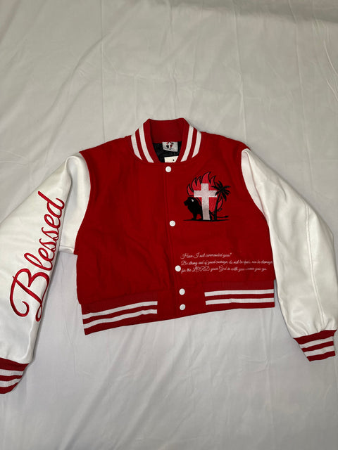 Cropped Red Letterman Jacket