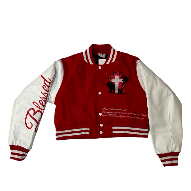 Cropped Red Letterman Jacket