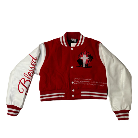 Cropped Red Letterman Jacket