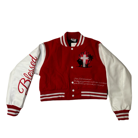 Cropped Red Letterman Jacket