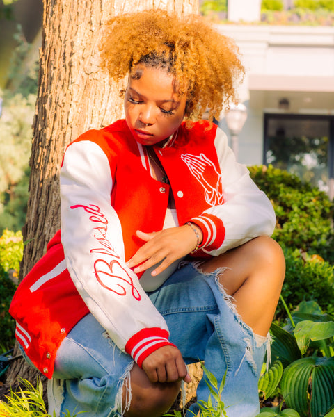 Blessed Brand Red Letterman Jacket – Faith in Every Stitch